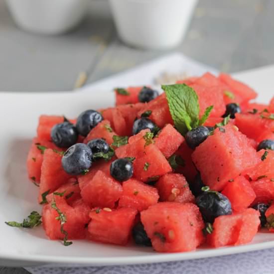 Watermelon Blueberry and Mint Salad