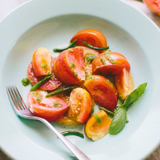 Heirloom Tomatoes w/ Garlic Scapes