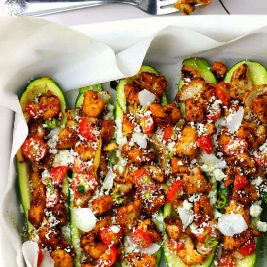 Skinny Chicken Taco Zucchini Boats
