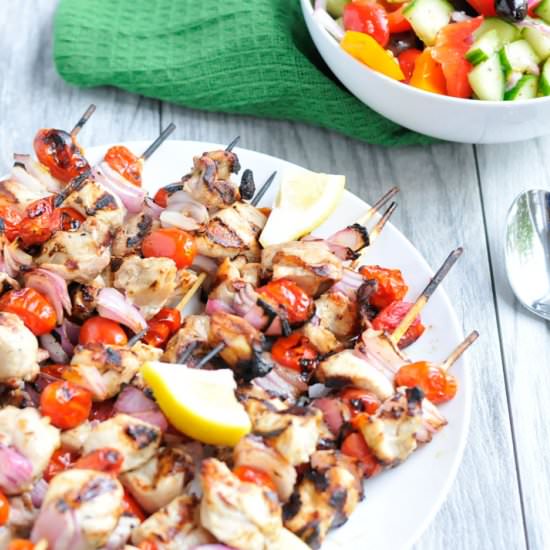 Chicken Skewers with Greek Salad