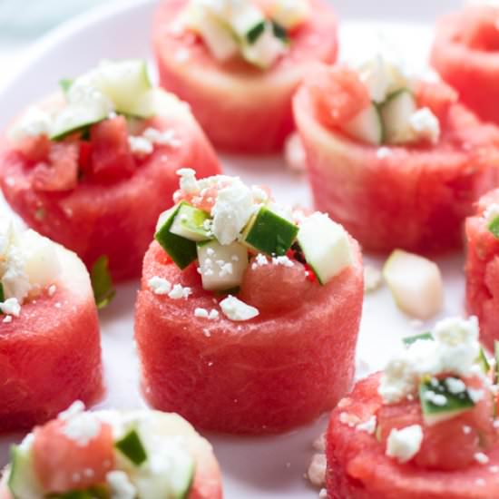 Watermelon, Feta and Cucumber Cups