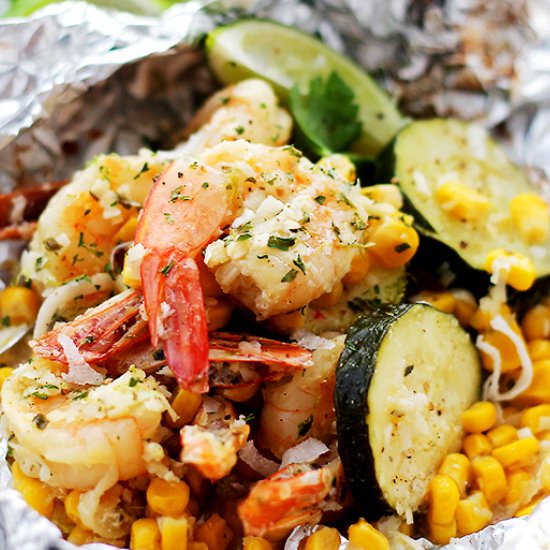 Grilled Coconut Lime Shrimp in Foil