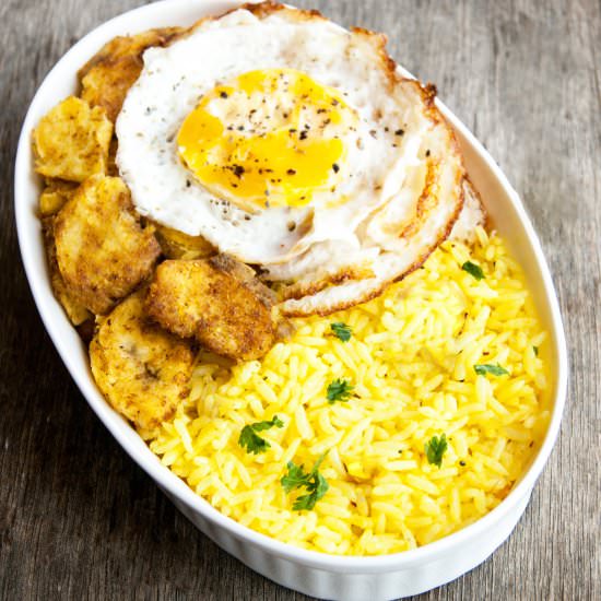Yellow Rice with Garlic Tostones