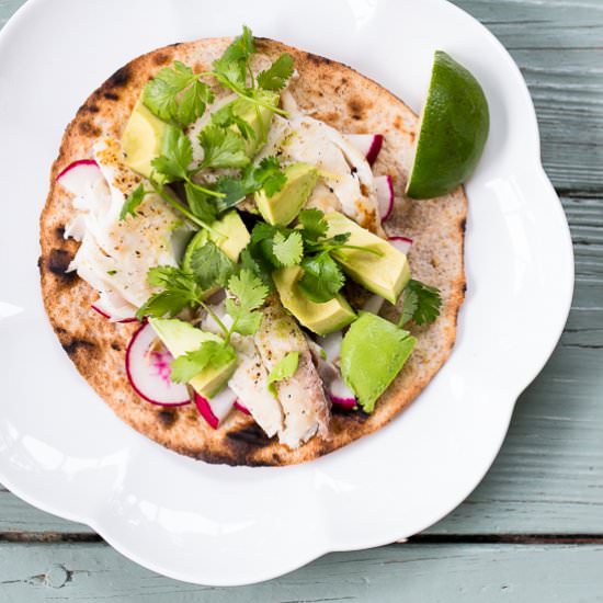 Baja Fish and Avocado Tostadas