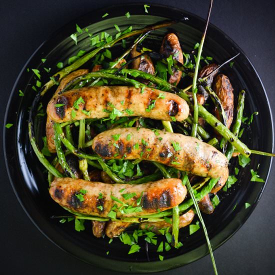 Sausage with Potatoes and Scapes