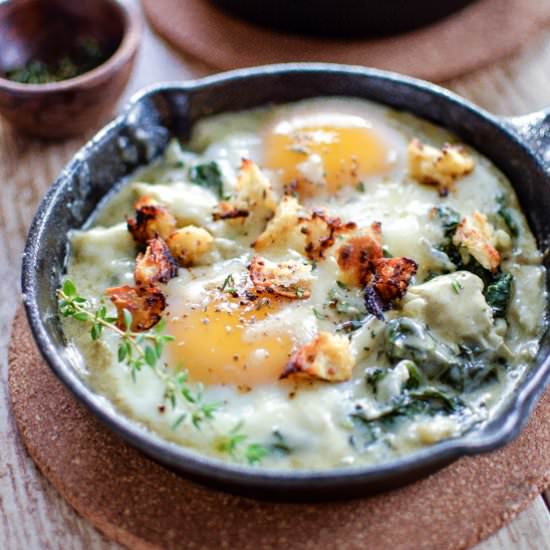 Baked Eggs with Creamed Spinach