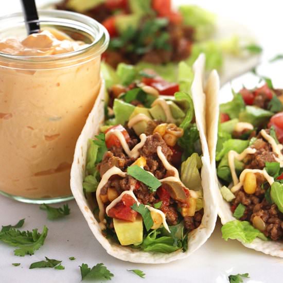 Tex-Mex Tacos with Sriracha Mayo