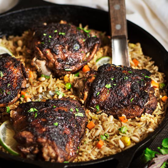 One Pan Jerk Chicken Mediterranean