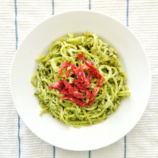 Golden Beet Noodles with Pesto