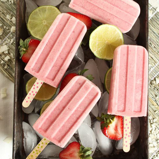 Strawberry Coconut Margarita Popsicles
