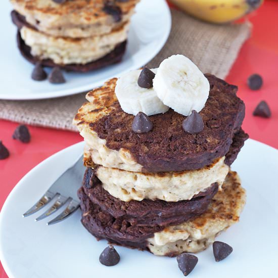 Chocolate Banana Swirl Pancakes