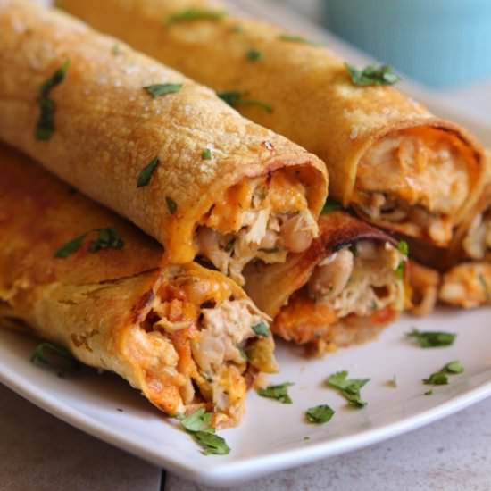 White Chicken Chili Baked Taquitos