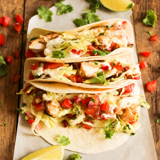 Grilled Fish Tacos with Lime Cream