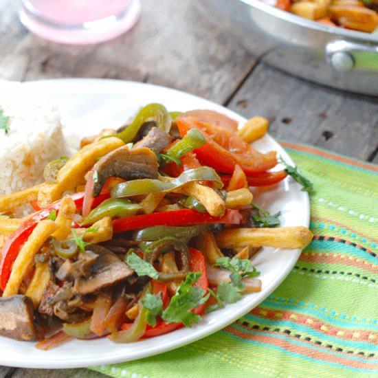 Meatless lomo saltado