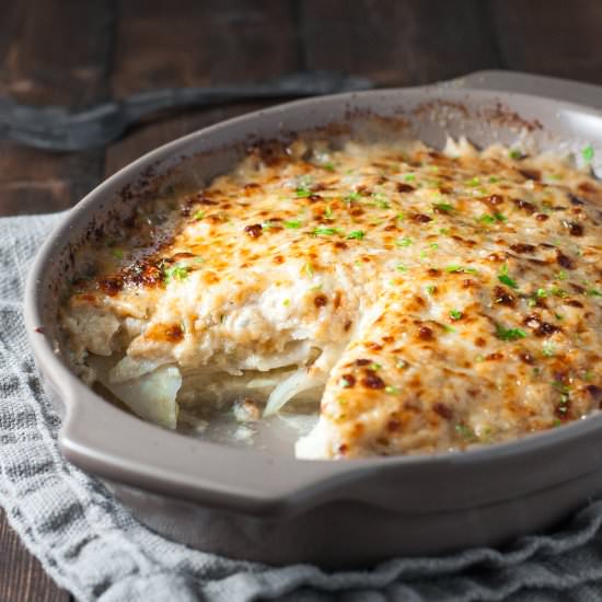 Blue Cheese Kohlrabi Gratin