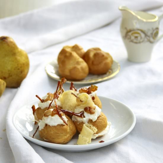 Choux with Parmesan Cream and Pears