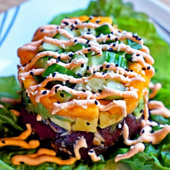 Fresh Ahi Poke Stack with Papaya
