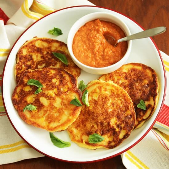 Corn Pancakes with Romesco Sauce