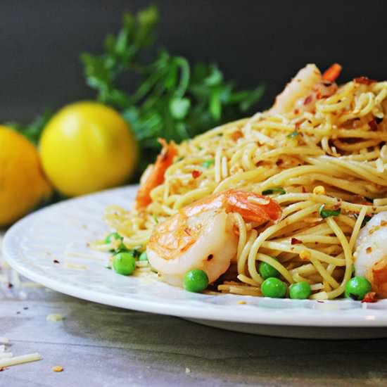 Crispy Shrimp Scampi with Peas