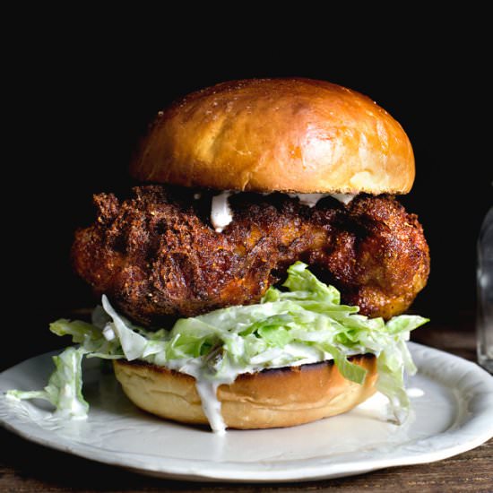 Spicy fried chicken sandwich