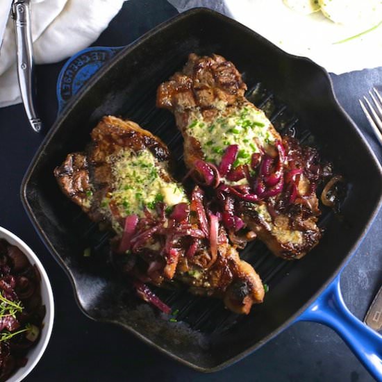 Steak with Blue Cheese Chive Butter