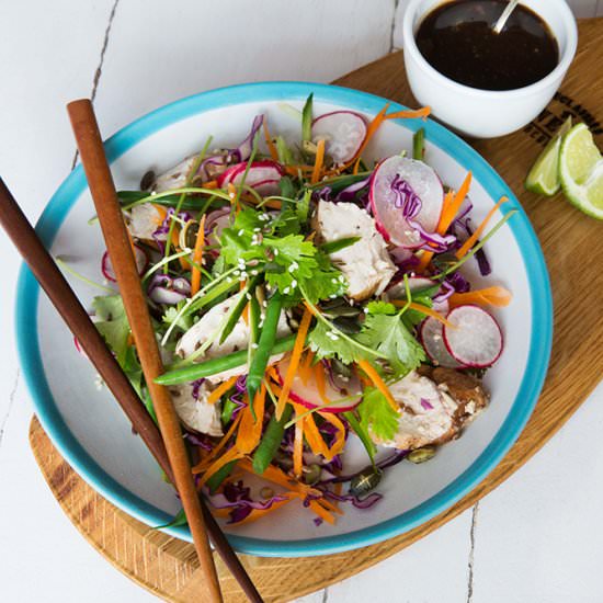 Tea poached asian chicken salad