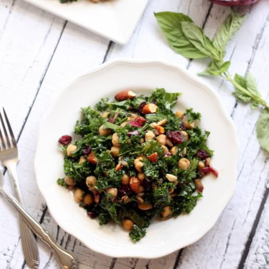 Basil Balsamic Chickpea Kale Salad