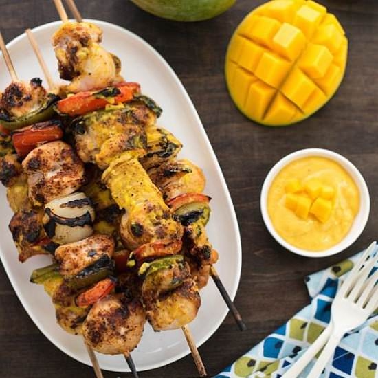 Chicken Kabobs & Curry Mango Sauce