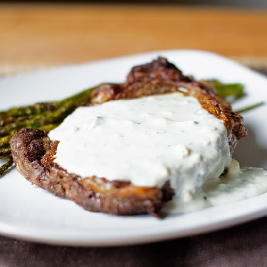 Rib Eyes w. Gorgonzola Cheese Sauce
