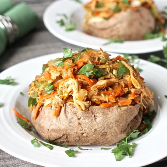 Chicken Hash Over Baked Potatoes