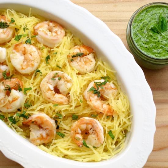 Spaghetti Squash Shrimp Pesto