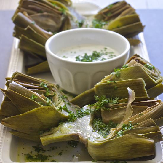 Artichokes & Garlicky Lemon Aioli