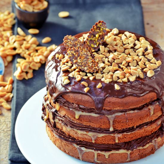 Peanut Caramel Chocolate Cake