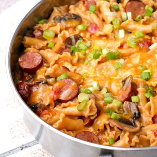 One Pot Cheesy Kielbasa Pasta
