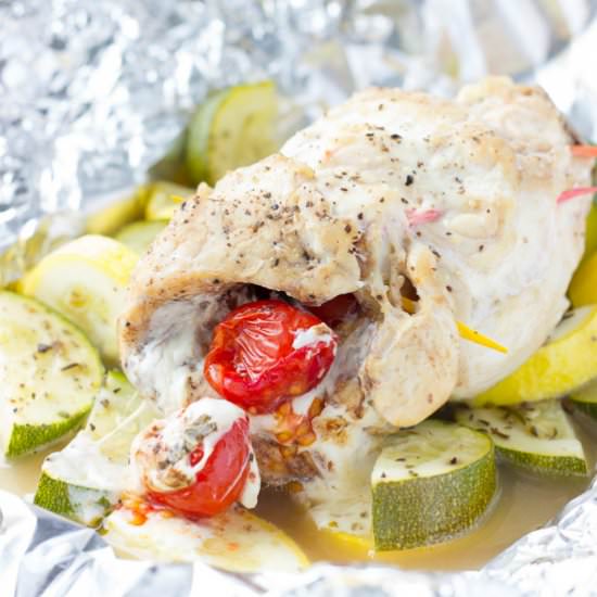 Caprese Stuffed Chicken Foil Packs