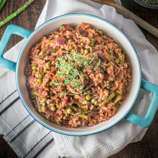 Baked Chorizo and Asparagus Risotto