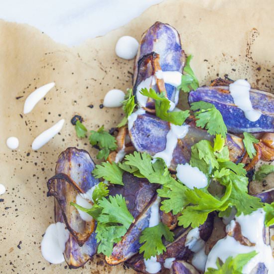 Lime Sriracha Baked Purple Potatoes