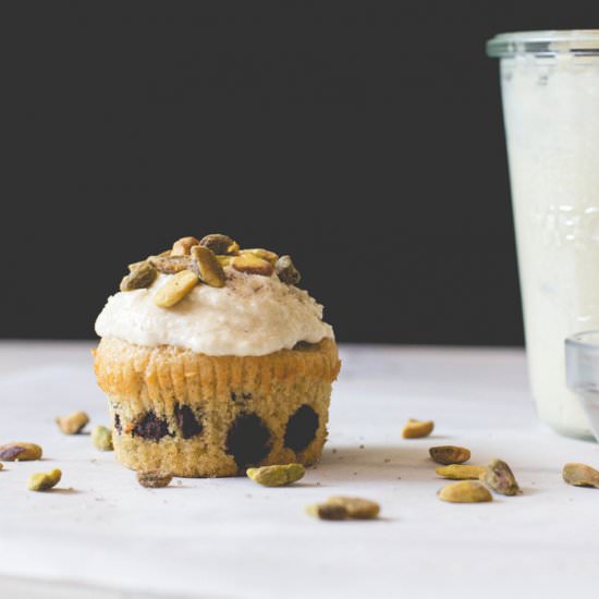 Chocolate Chip + Pistachio Cupcakes