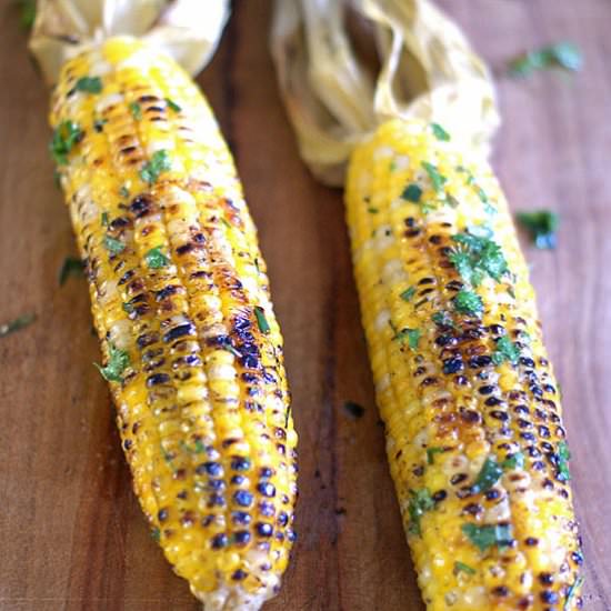 Herb and Goat Butter Grilled Corn