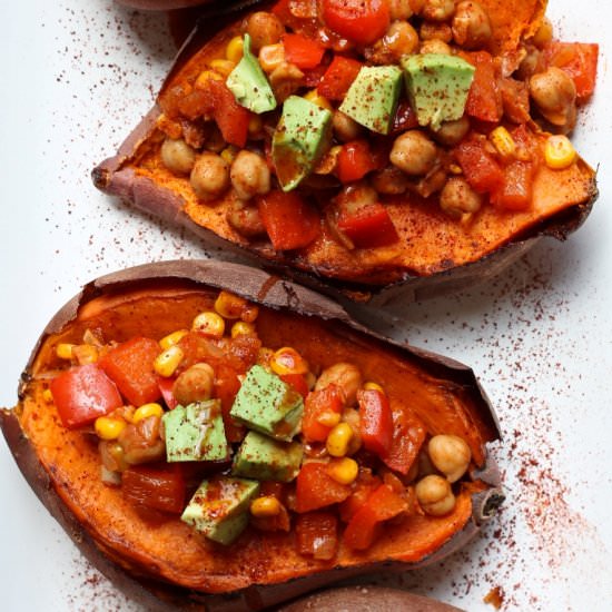 Sweet Potatoes with Chickpea Chili