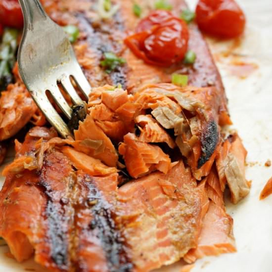 Marinated and Grilled Salmon in Sriracha and Hoisin Sauce