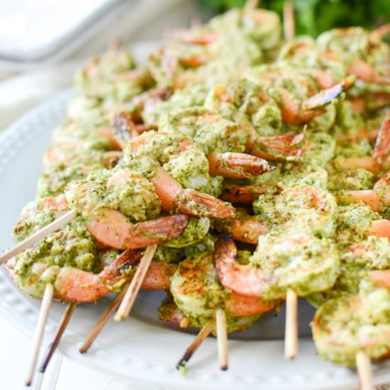 Cilantro Pesto Shrimp Skewers