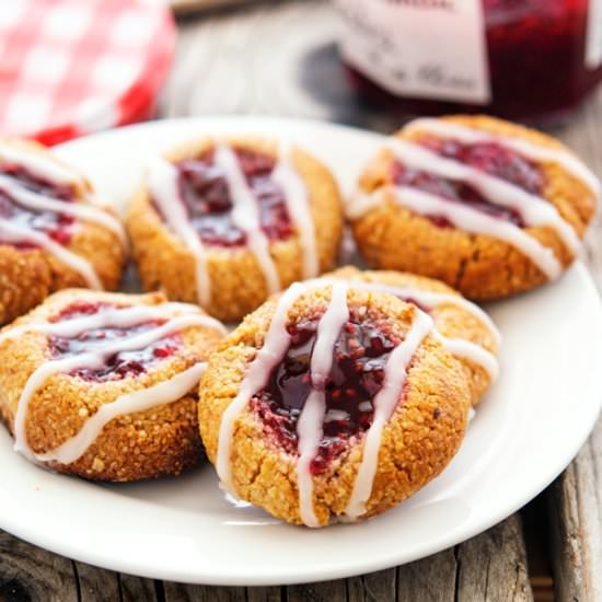Raspberry Almond Thumbprint Cookies