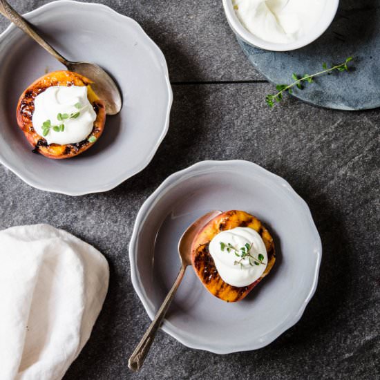 Brûléed Peaches with Ginger Cream