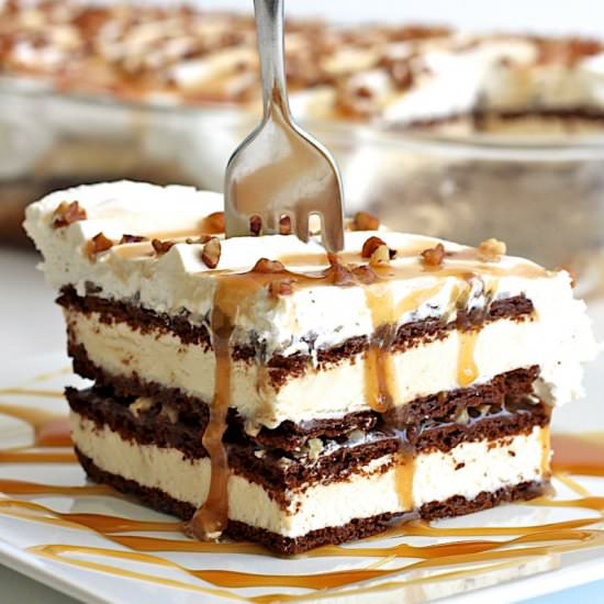 Caramel Pecan Ice Cream Sandwich Cake
