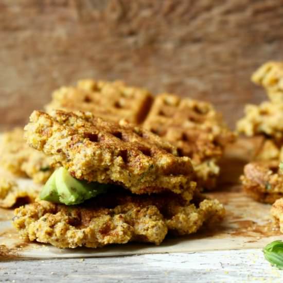 Basil Cornbread Waffle Bites