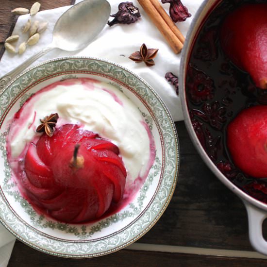 Spiced Hibiscus Poached Pears