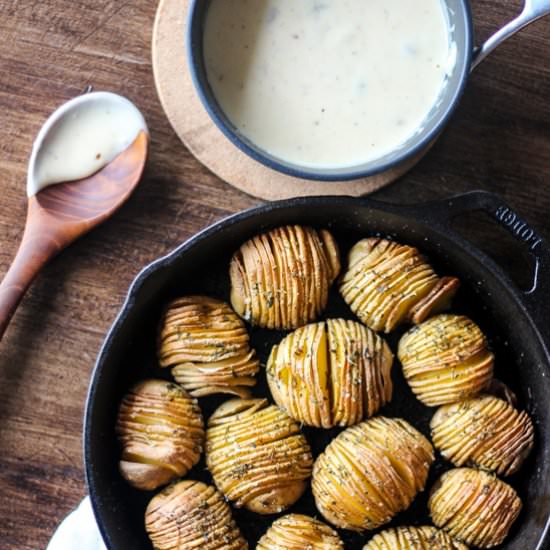 Hasselback Potatoes w/Cheese Sauce