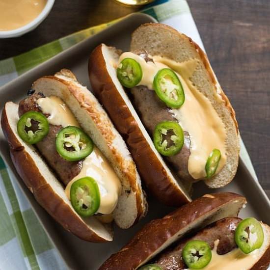 Beer Brats with Beer Queso