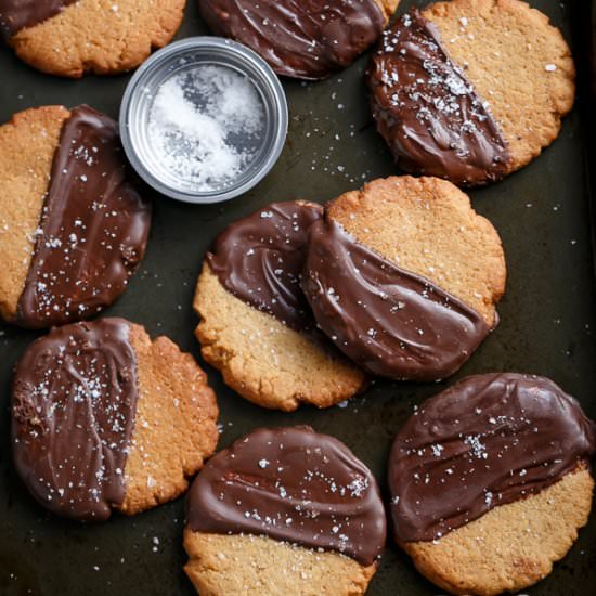 Chocolate Dipped PB Cookies